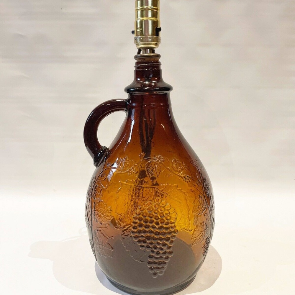 Embossed Grape wine 1 GALLON jug bottle Amber pressed Glass Table Lamp Vintage